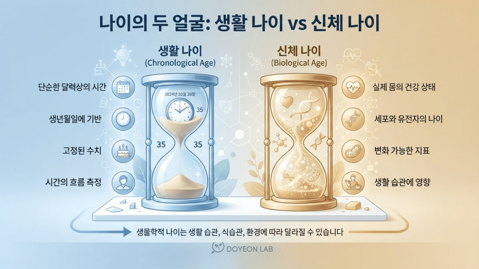 생물학적 나이 개념 일러스트