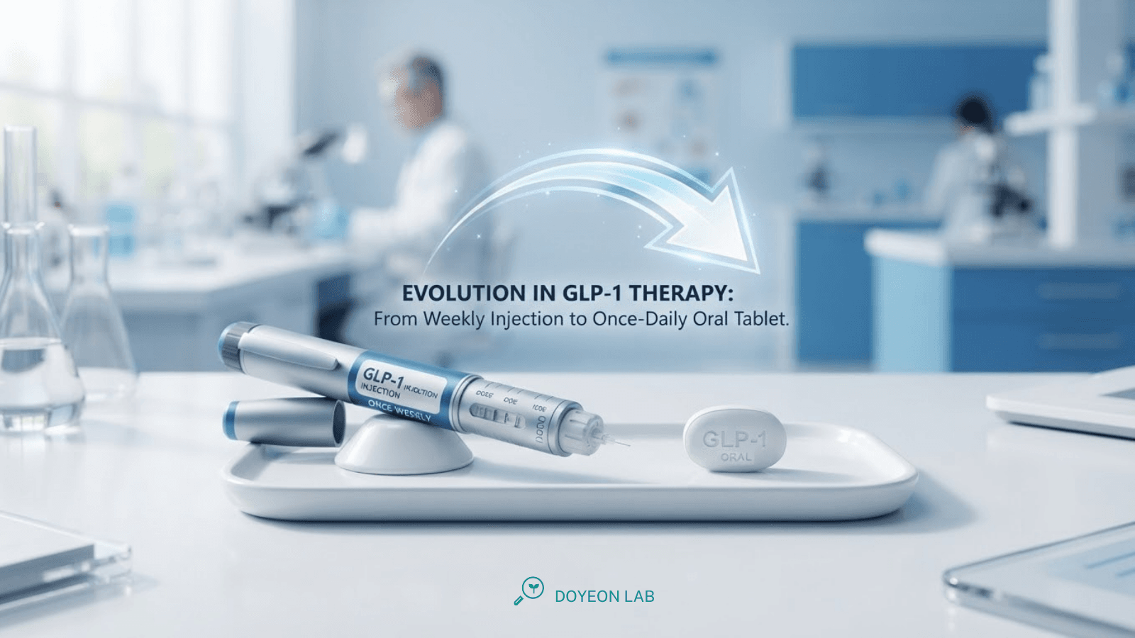 경구용 GLP-1 비만치료제 알약+주사 개념 이미지