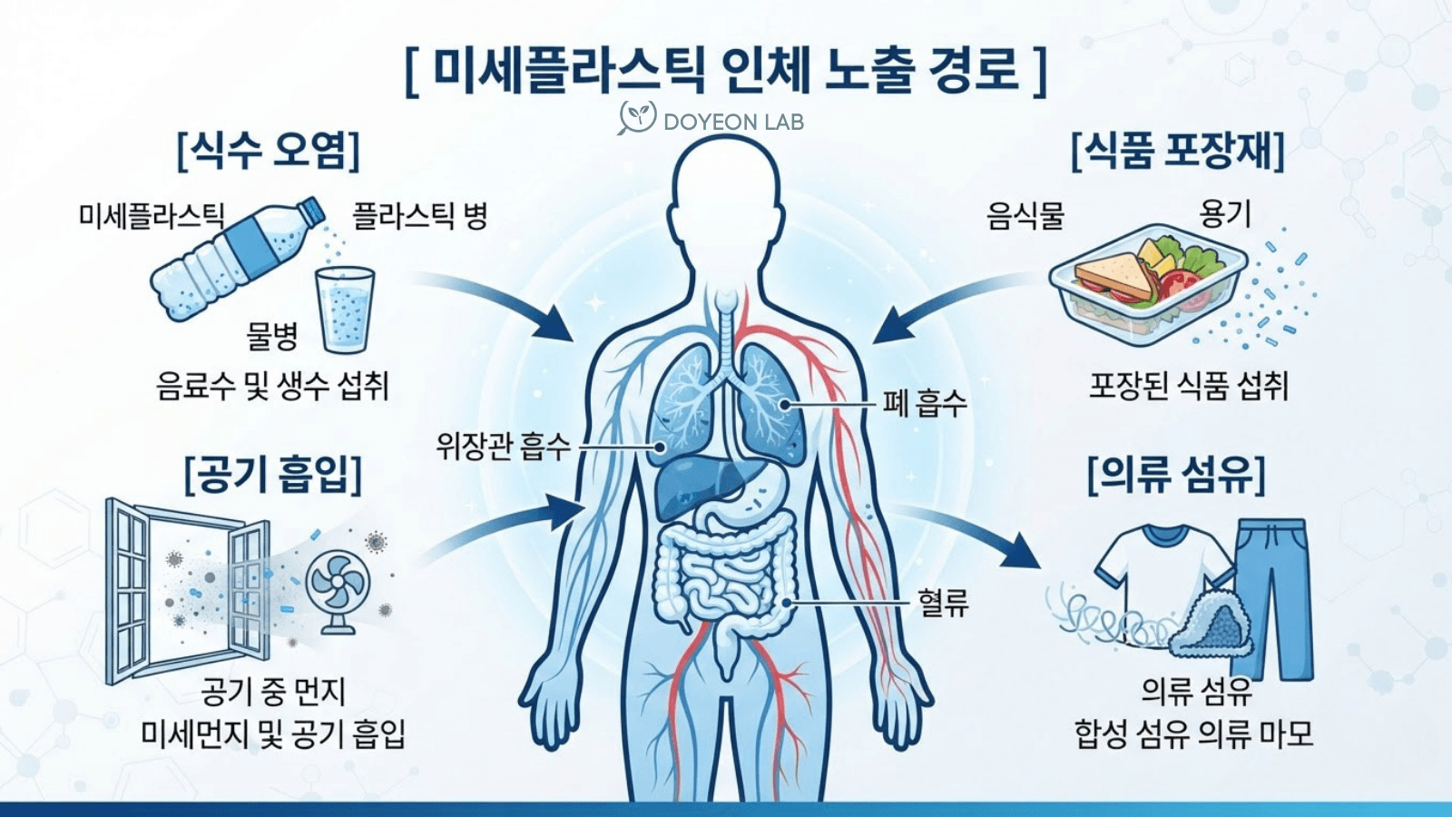 마이크로플라스틱 노출 경로 음식 물 공기 인포그래픽